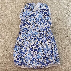 Floral Blue and White Baby Romper